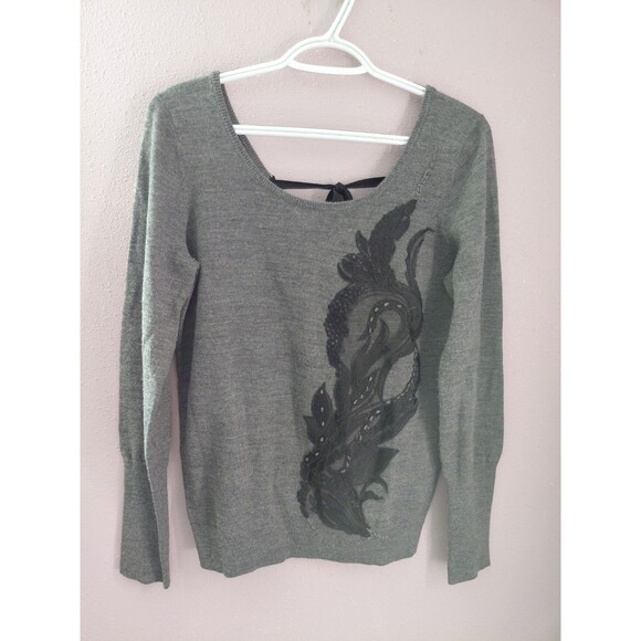 Anthropologie Sweaters - Anthropologie Angel of the North Torie Pullover Embellished Back Tie Gray Size M